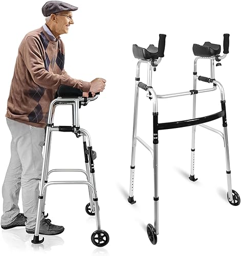 Andador plegable con almohadilla para reposabrazos, andadores de aluminio ajustables en altura, andador estándar para personas mayores, ancianos,