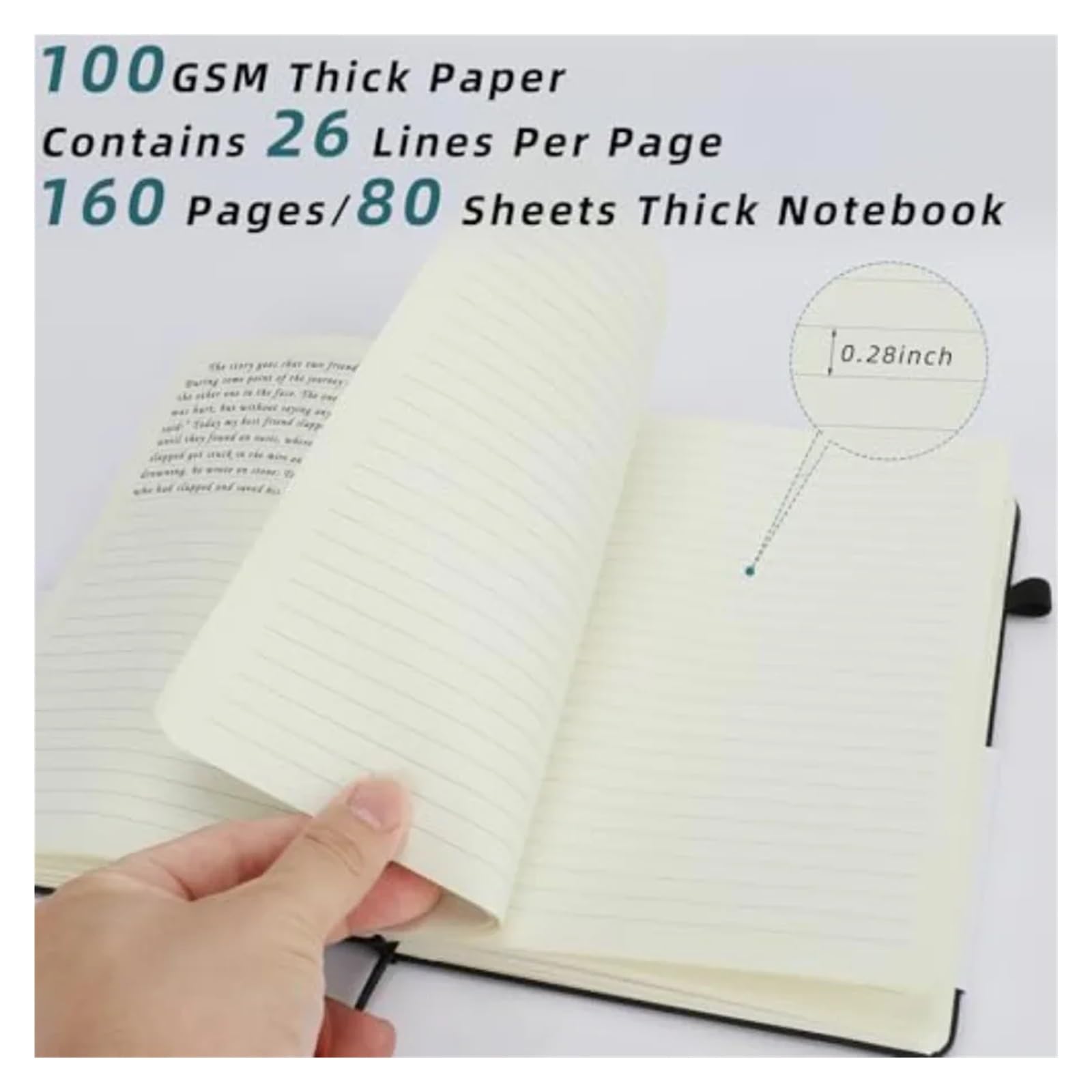 A5-Notizbuch mit Stiften, klassisches liniertes Hardcover-Leder-Set mit Stifthalter for Männer und Frauen, Schreiben, Büro, Zuhause(Black)