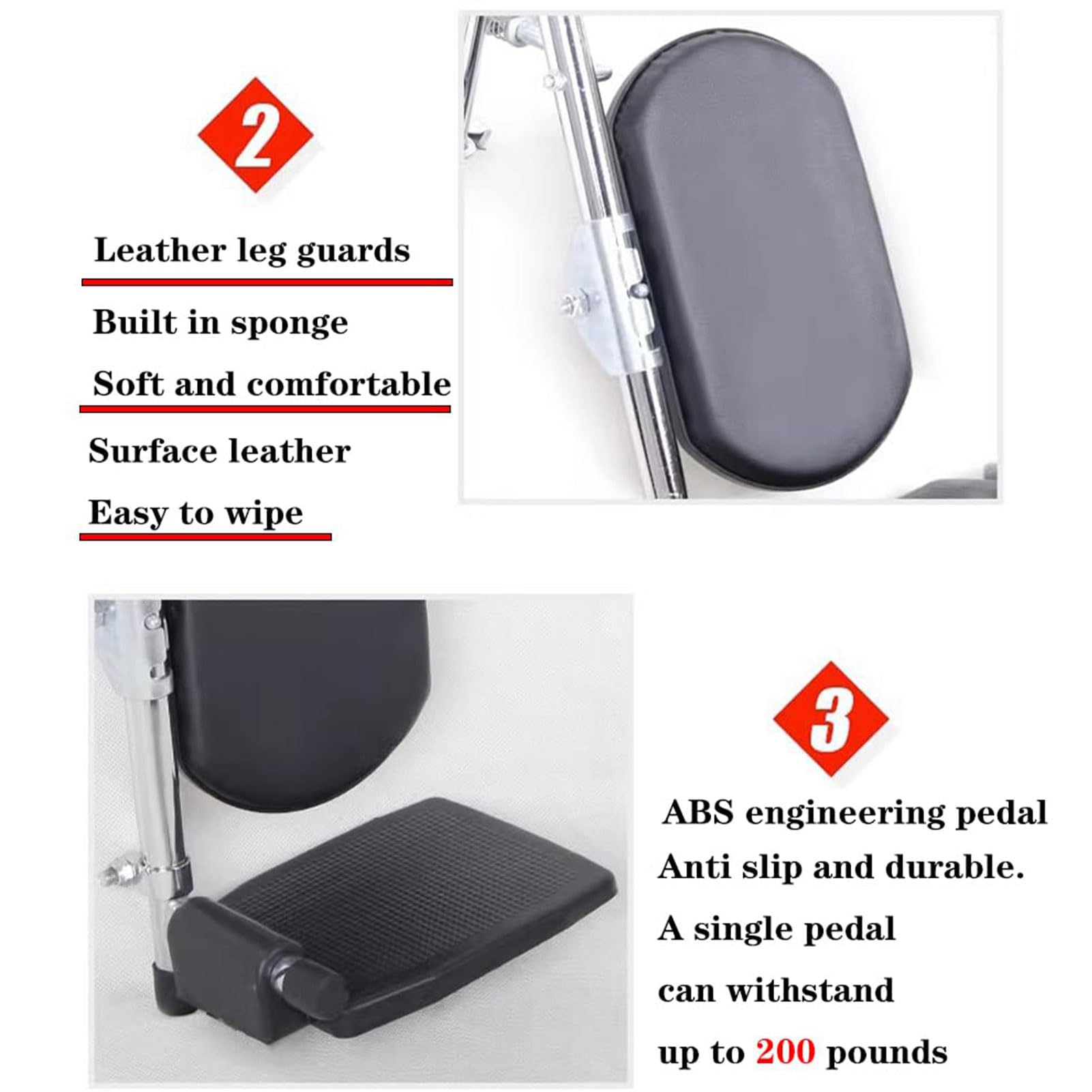 Poggiapiedi Elevabili per Sedia Rotelle con Cuscinetti Imbottiti Polpacci, Pedane Composite Adatte alla Maggior Parte delle Sedie a Rotelle Standard Tutte Marche