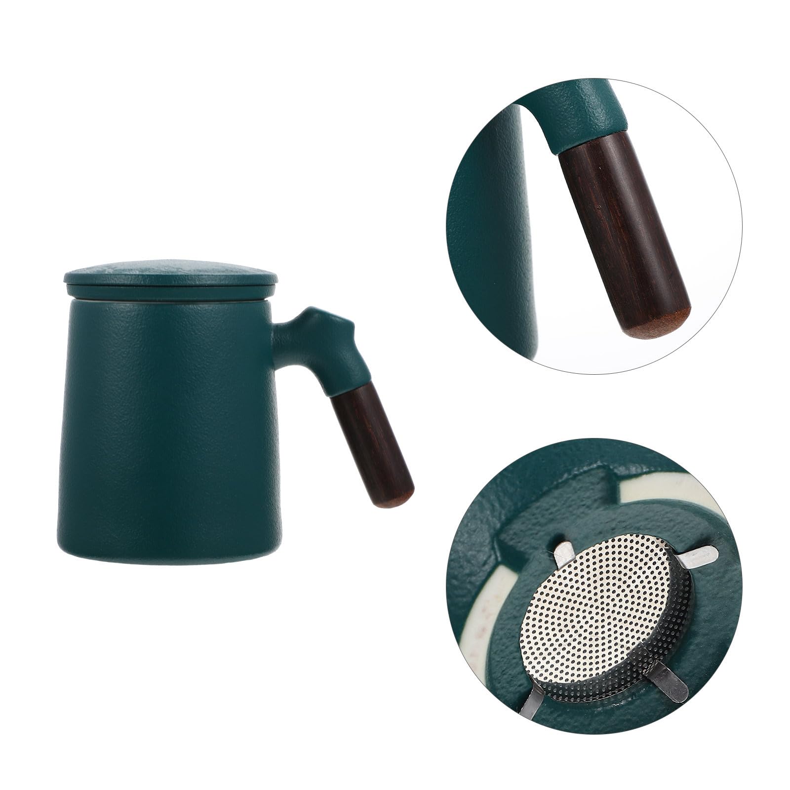 HANABASS Taza de Té con Mango de Madera Antiescaldad y Fondo Antideslizante, Capacidad 320ml, con Infusor y Tapa para Oficina y Hogar