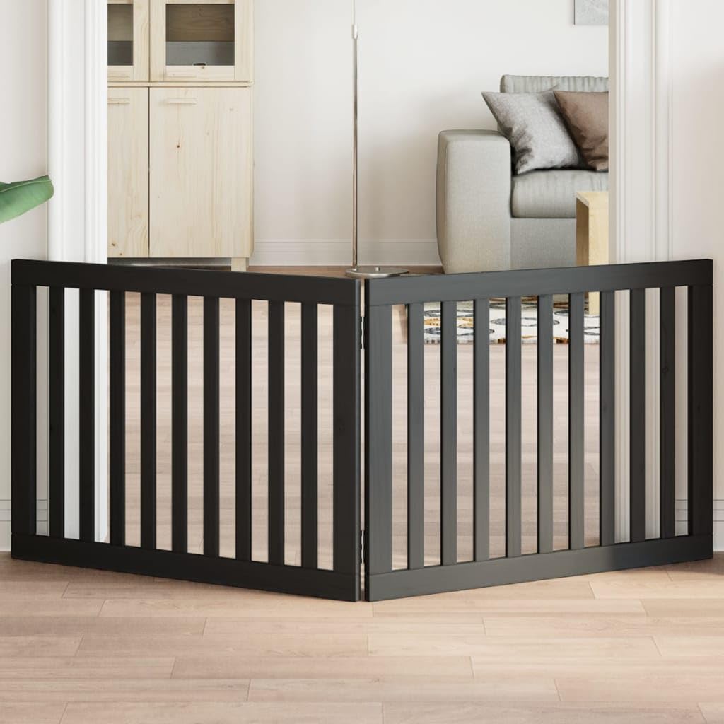 vidaXL Barrière pour Chien Pliable 2 Panneaux Noir Bois de peuplier