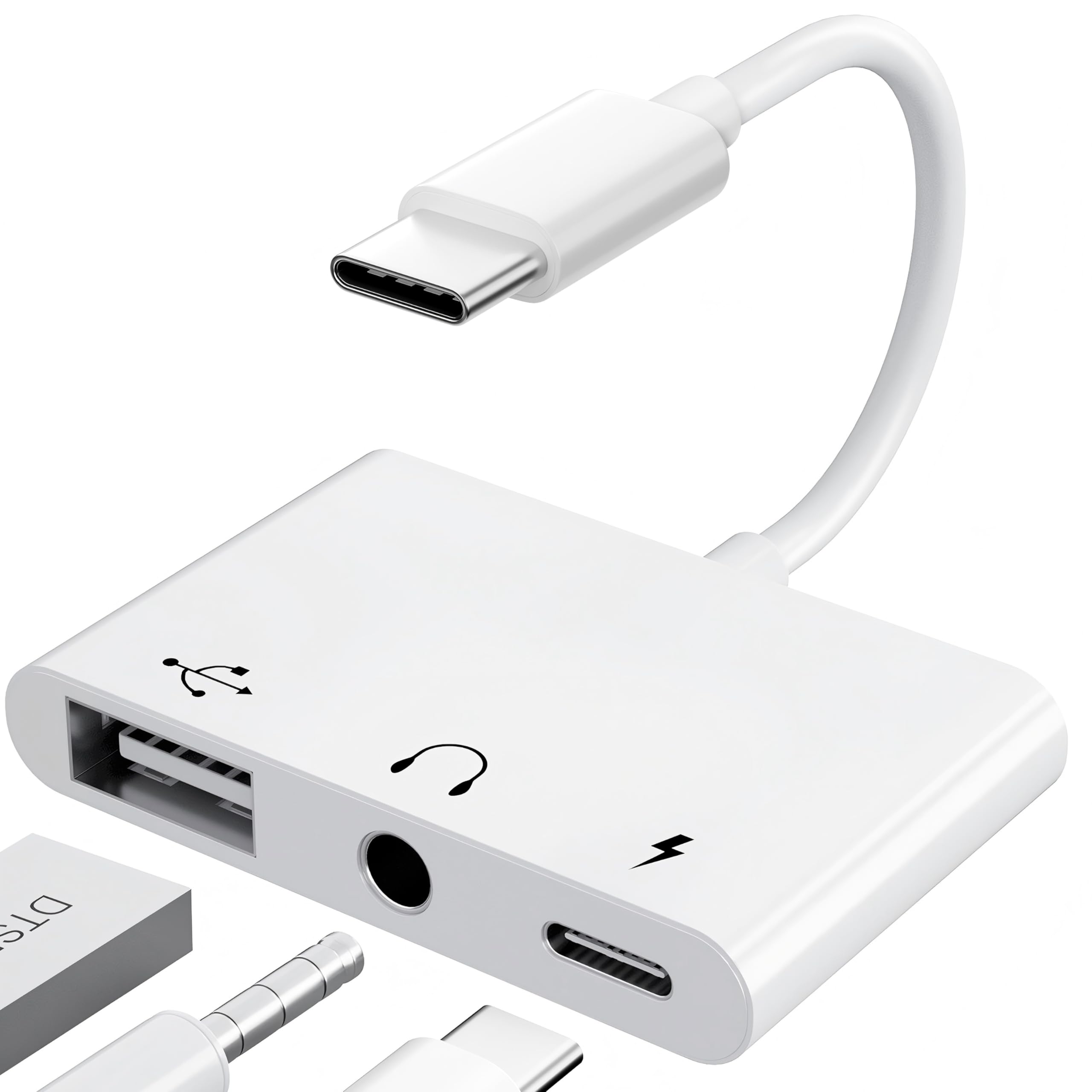 Adattatore USB C Jack 3.5 mm 60W OTG Splitter Audio Tipo C a Aux per iPhone 17/16/15 Samsung Galaxy S25 Ultra A56 S24 S23 iPad Pro Air Pixel