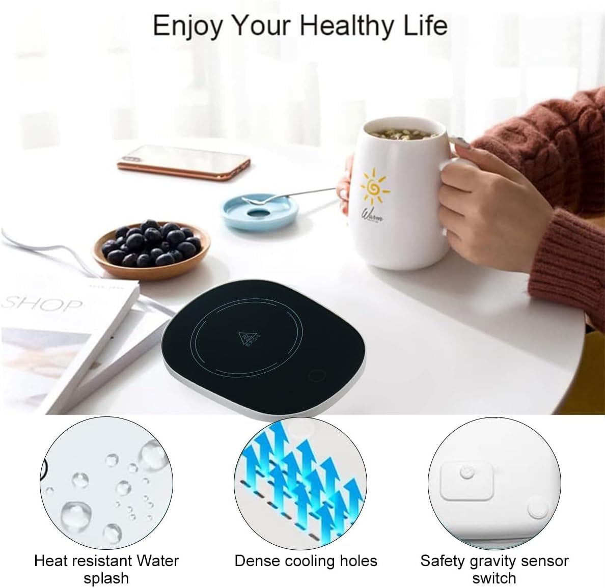 Scaldatazze,Scalda Bevande,Scalda Tazza,Scalda Tazza USB,Temperatura costante 55°C,Latte,Tè, Acqua,Regalo di Natale,Ldeale per la Stagione Invernale,Nero