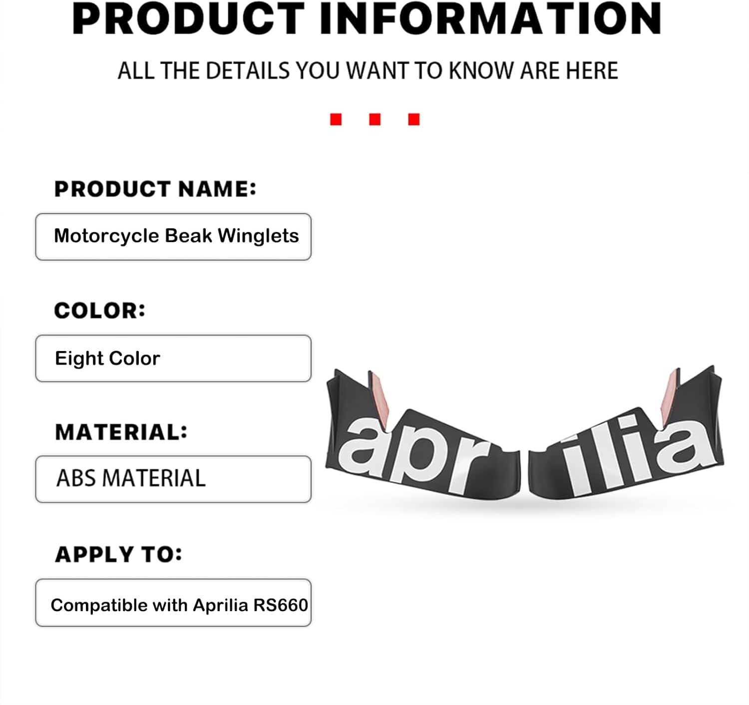 Motorcycle Front Winglet Lips Compatible with Aprilia RS660 ABS Carbon Aerodynamic Side Wing Spoiler Panel Air Deflector Fairing Kit (White)