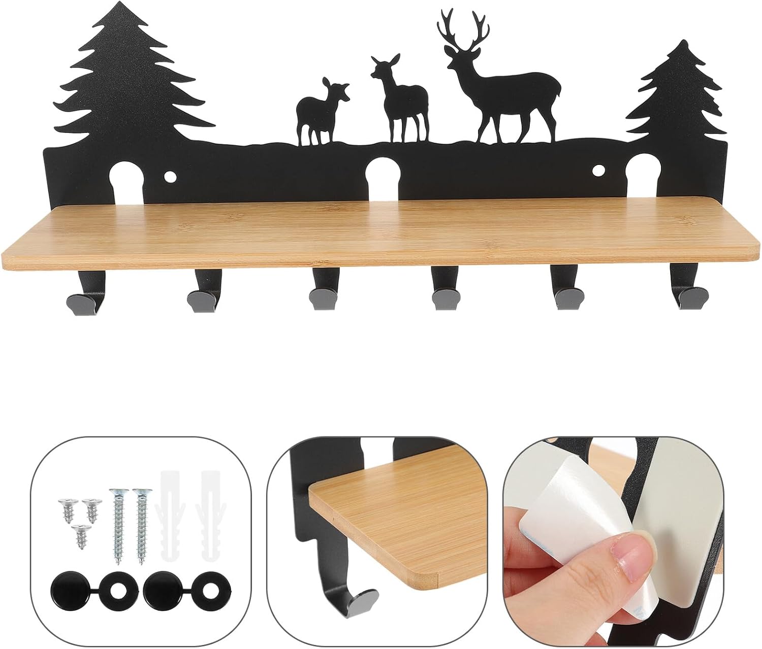 Black Iron Art Deer Silhouette Key Holder Wall Mount with 6 Hooks Small Wall Key Organizer for Entryway Storage