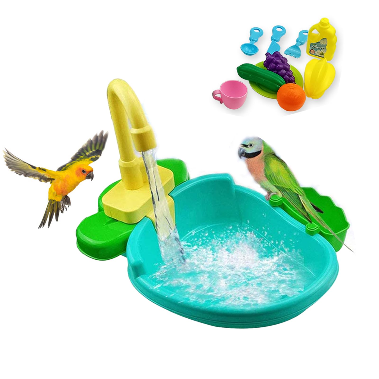 Bird Bath for Cage, Parrot Shower Bathtub Indoor with Faucet, Automatic Bird Bath Shower, Parrot Automatic Bathing Box, Bird Shower Swimming Pool Toy for Parakeet, Ferret, Budgie, Cockatiel(Green)