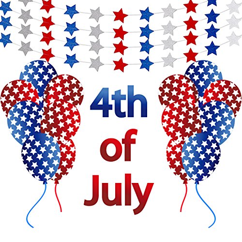 Frienda Red White Blue Star Streamers Patriotic 4Th Of July Decorations Sparkling Star Garland Hanging Decorations, 3 Pack #TOP3
