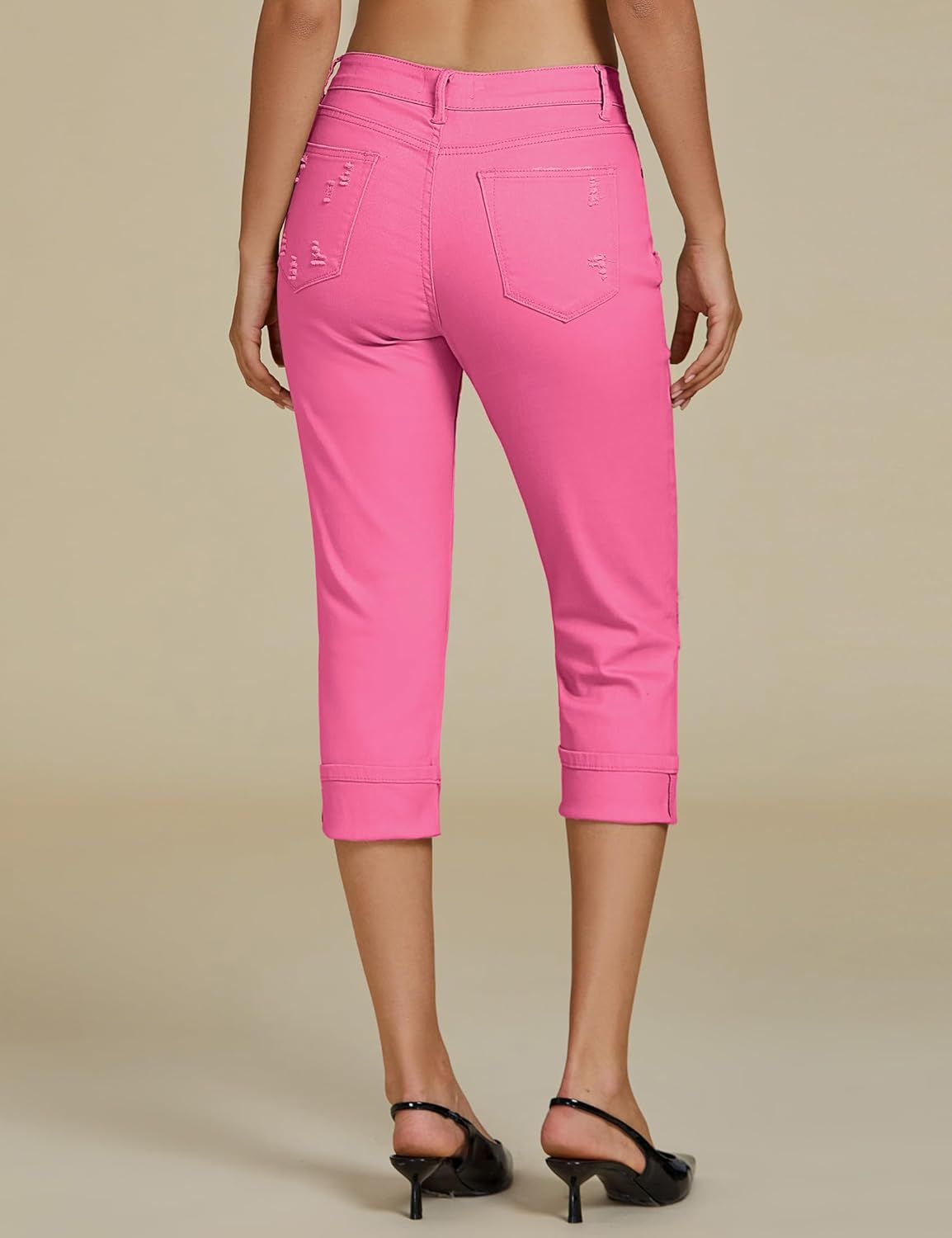 luvamia Capri Jeans for Women Stretch High Waisted Distressed Denim Capris Ripped Skinny Cropped Pants - Image 2