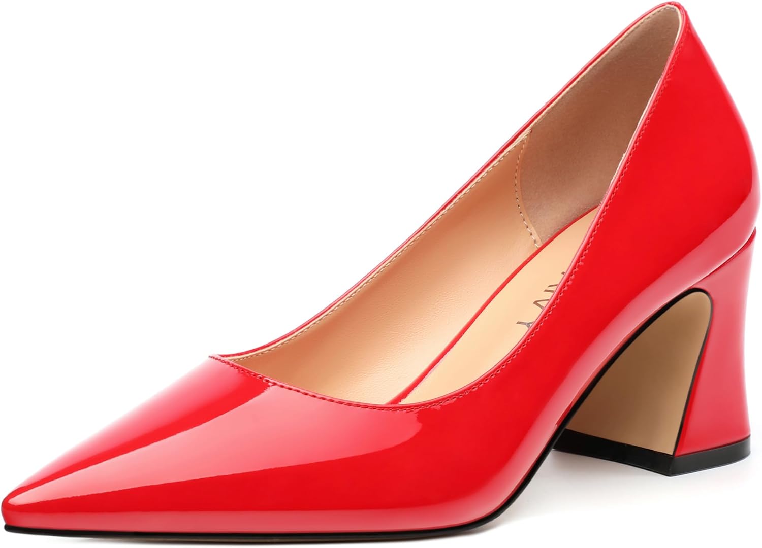 Women's Pumps, Pointed Toe Mid Heel, Slip On Fashion Solid Patent High Heels for Wedding Working Dating