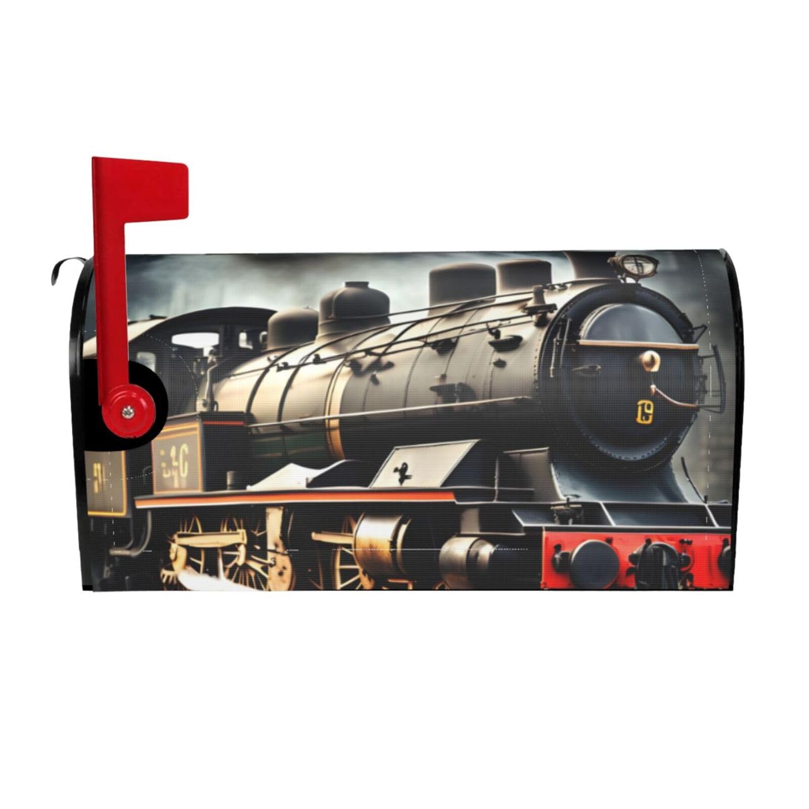 Nbtghga Black Steam Locomotive Train Print Mailbox Cover Wraps Post Letter Box Cover Decor For Outside Garden Yard Farmhouse Home