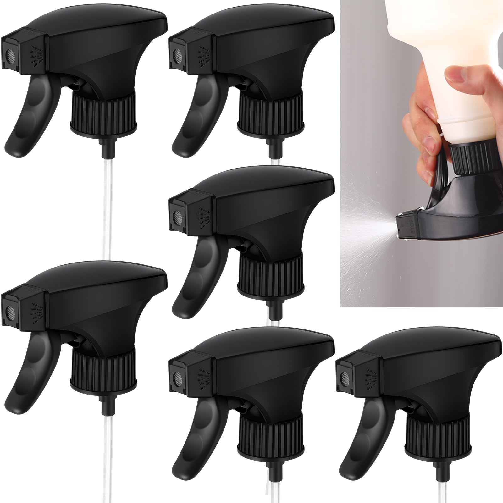 Reallnaive 6 Pack 360 Degree Spray Head Chemical Resistant Upside Down Spray Bottle Replacement Leak Proof Nozzle Industrial Sprayer Works for