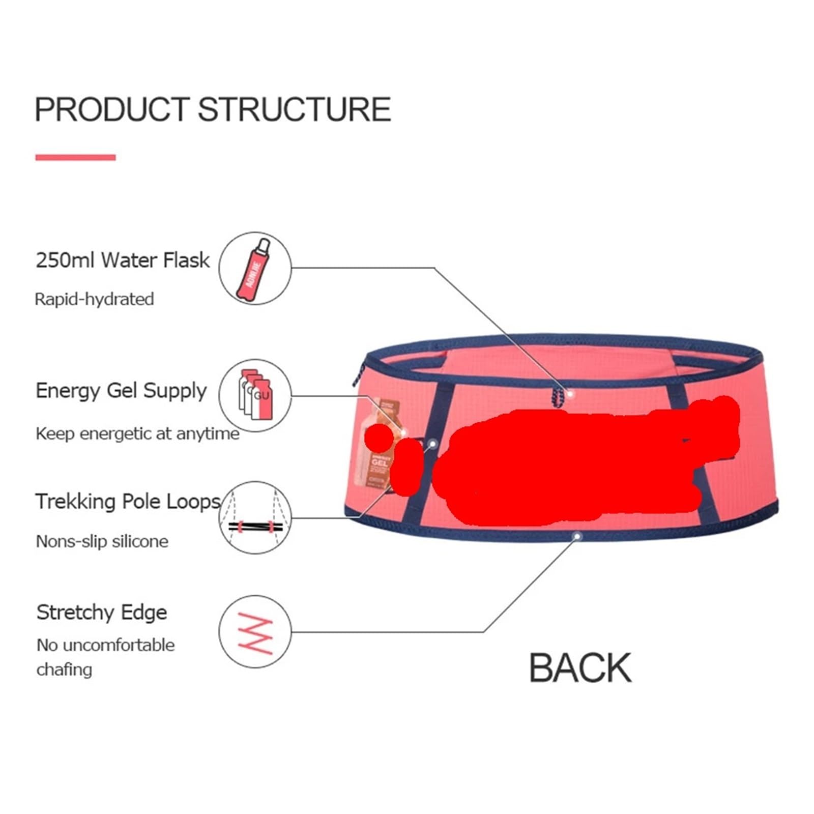Ceinture De Course Ceinture de course à hydratation extensible dans 4 directions, sac taille, d'argent voyage, Trail Marathon, entraînement gymnastique, support téléphone portable