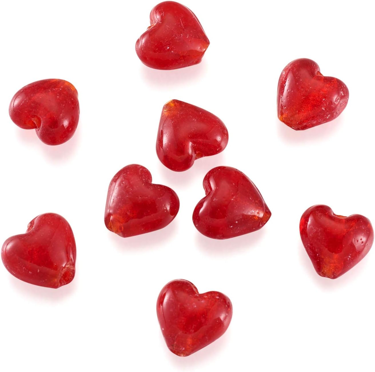200pcs Red Lampwork Glass Heart Beads Handmade Silver Foil Love Heart Space Loose Beads 12x12mm for Bracelets Necklaces Earrings Jewelry Making Hole:2mm