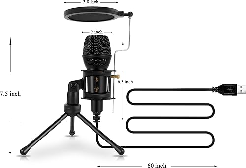 Miniatura 6 de Hredxin Micrófono para PC, micrófono de PC USB, micrófono de PC para juegos con soporte de trípode y filtro pop para transmisión, podcasting,