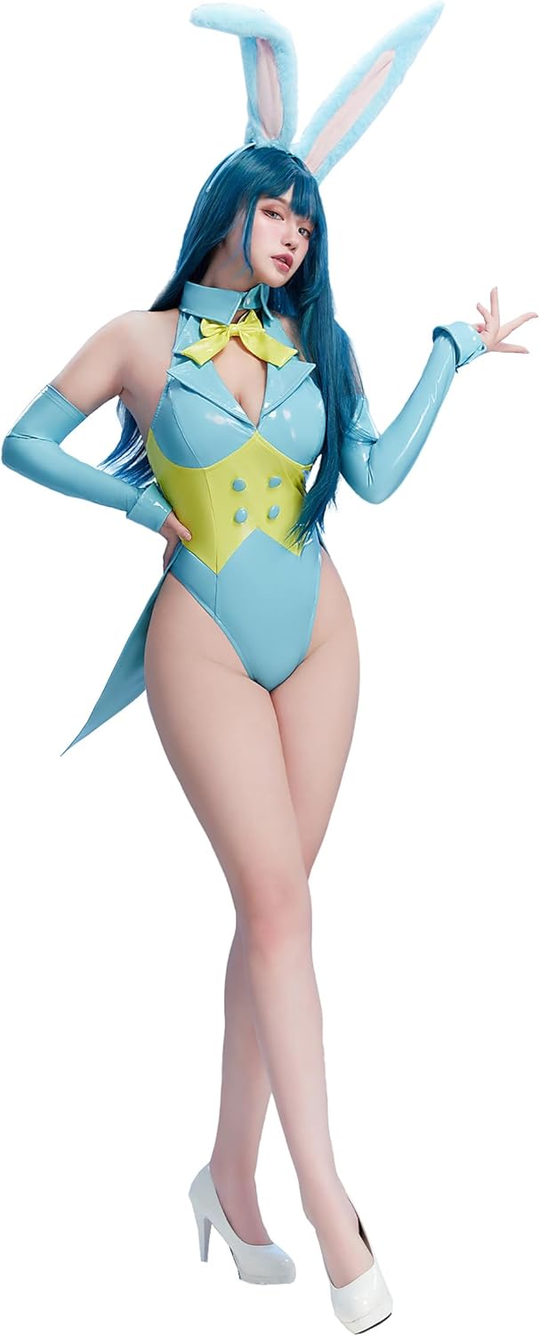 Mobbunny Women's Bunny Costume Easter Bunny Girl Bodysuit Rabbit One-Piece Jumpsuit Lingerie Set with Headband