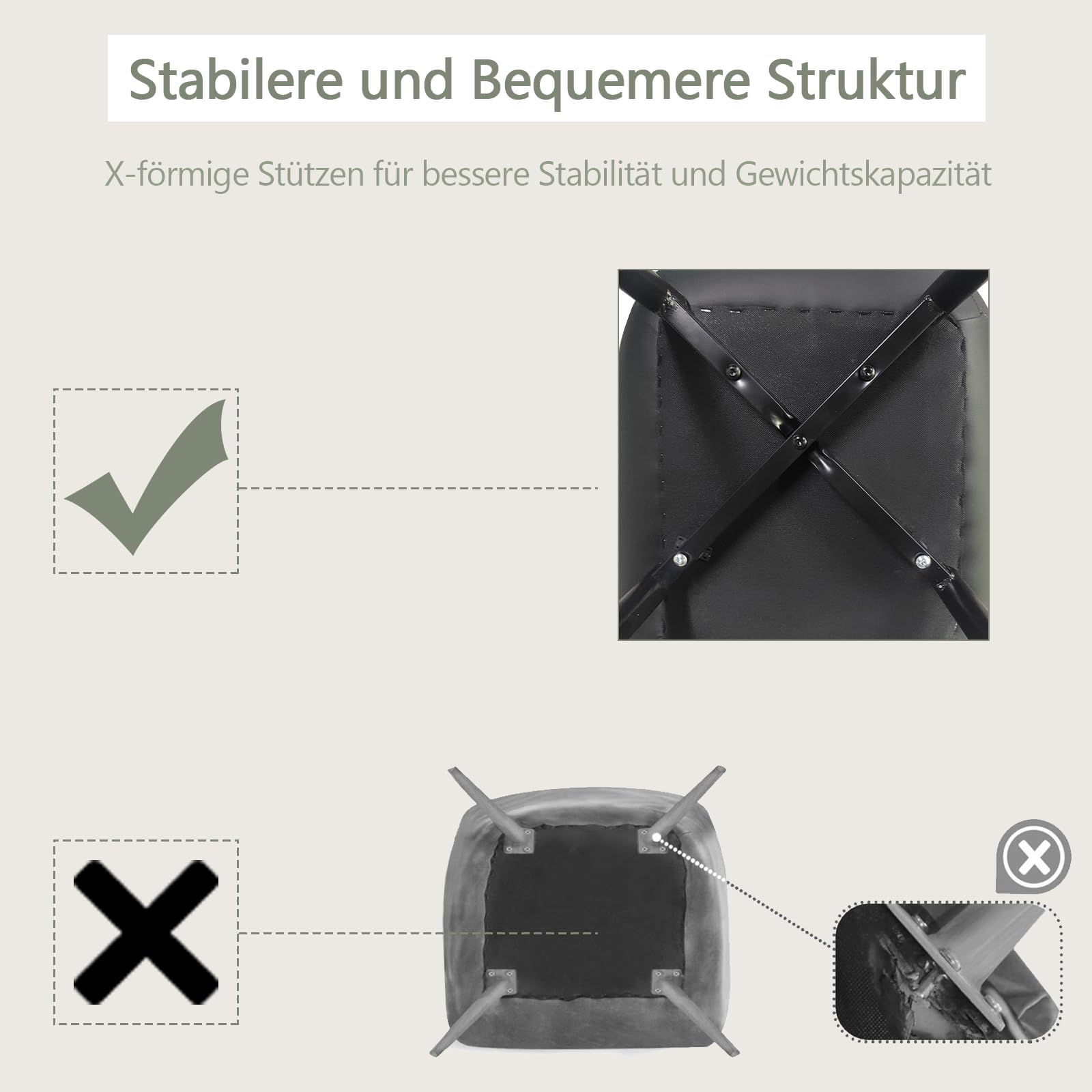 YOUTASTE Esszimmerstühle 2er Set, Kunstleder & Lehne, Küchenstühle Khaki | Bequemer Polsterstuhl mit Metallbeine, Fischschwanz-Design, Essstühle für Esszimmer, Küche, Wohnzimmer