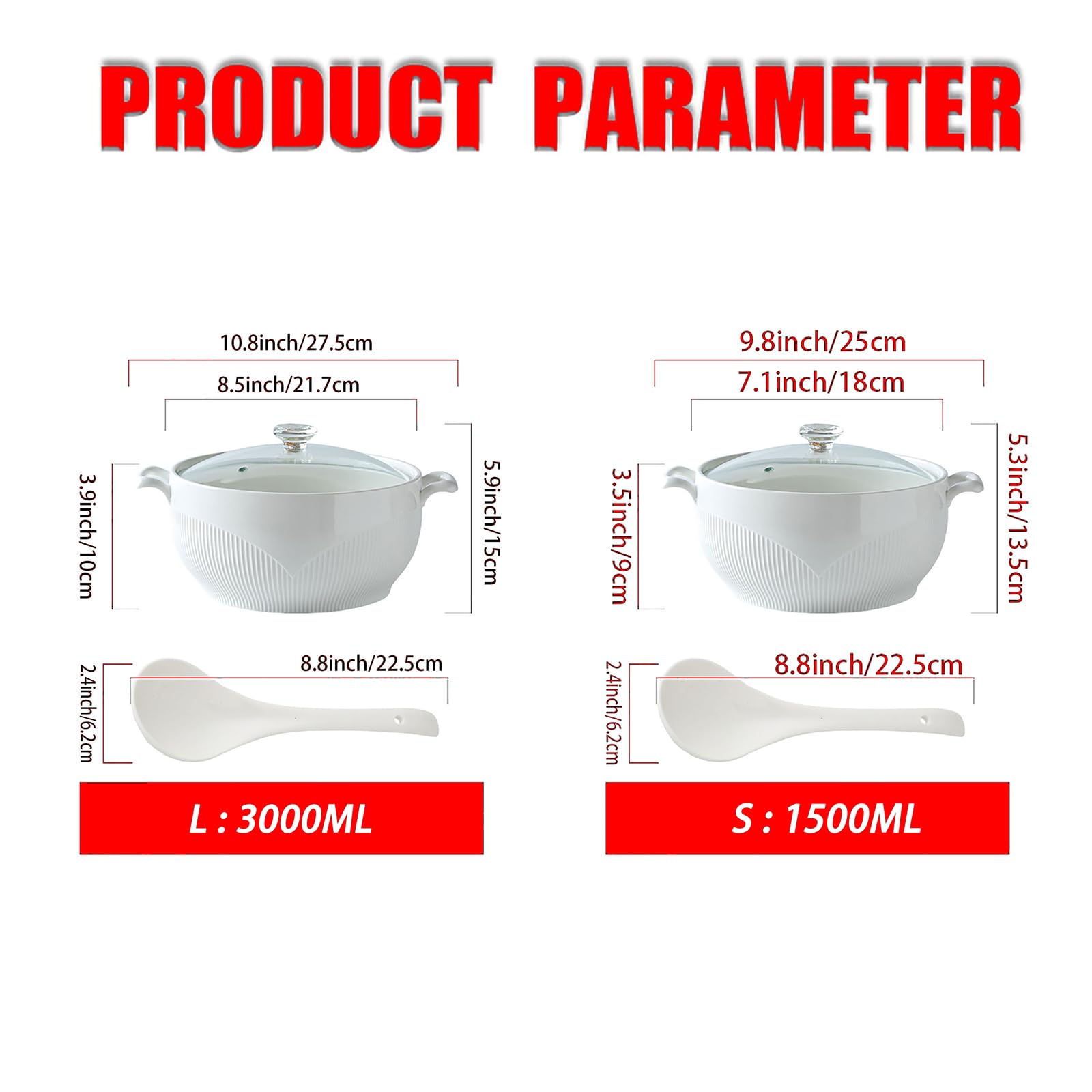 Porzellan Suppe Schüssel Suppe Tureen mit Glasdeckel und Löffel für Küche Tisch servieren (3L)