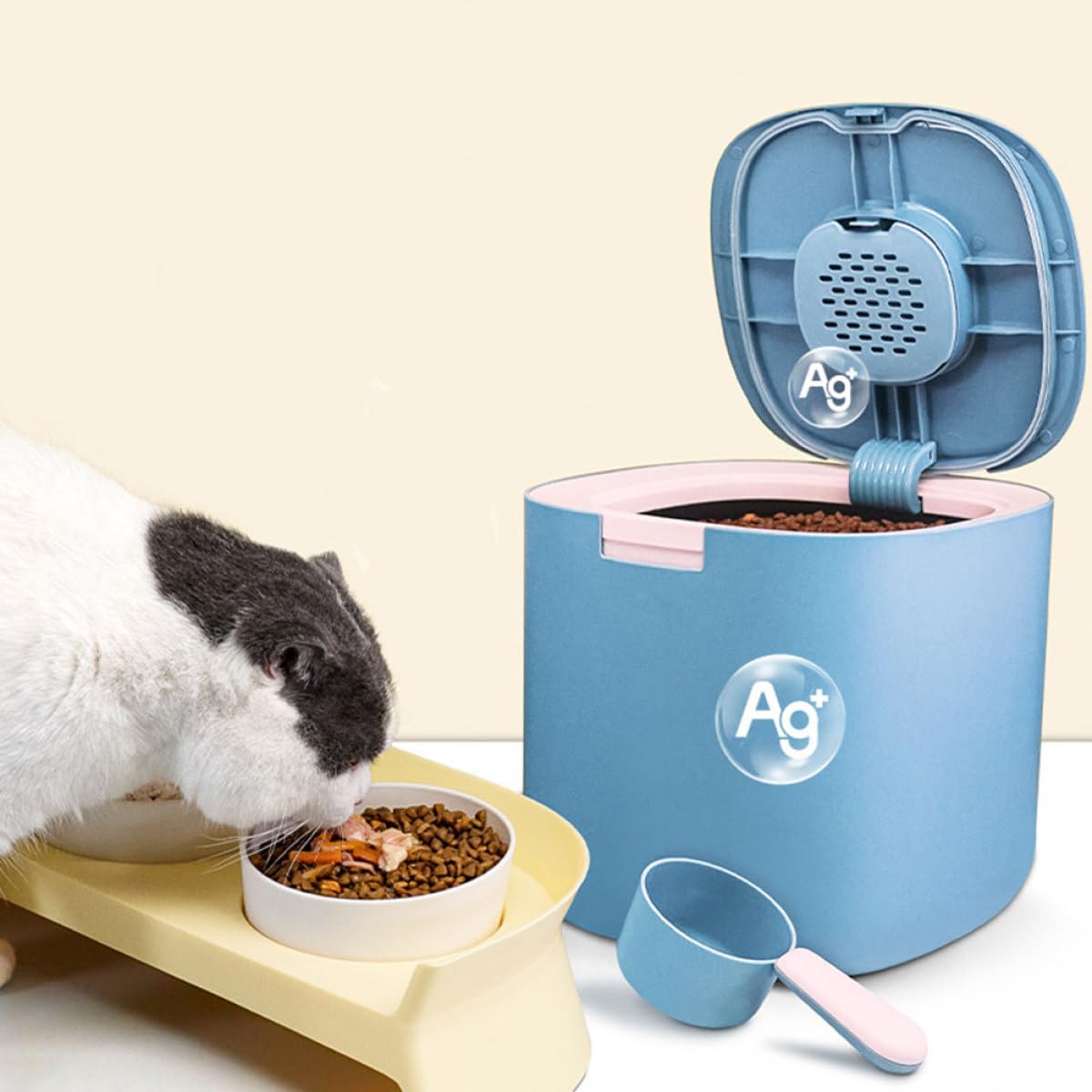 YARNOW Cubo de Comida para Mascotas de 11l Tapa Hermética, Almacenamiento Higiénico y Práctico para Pienso de Gato y Perro en Hogar, Material Pp Azul