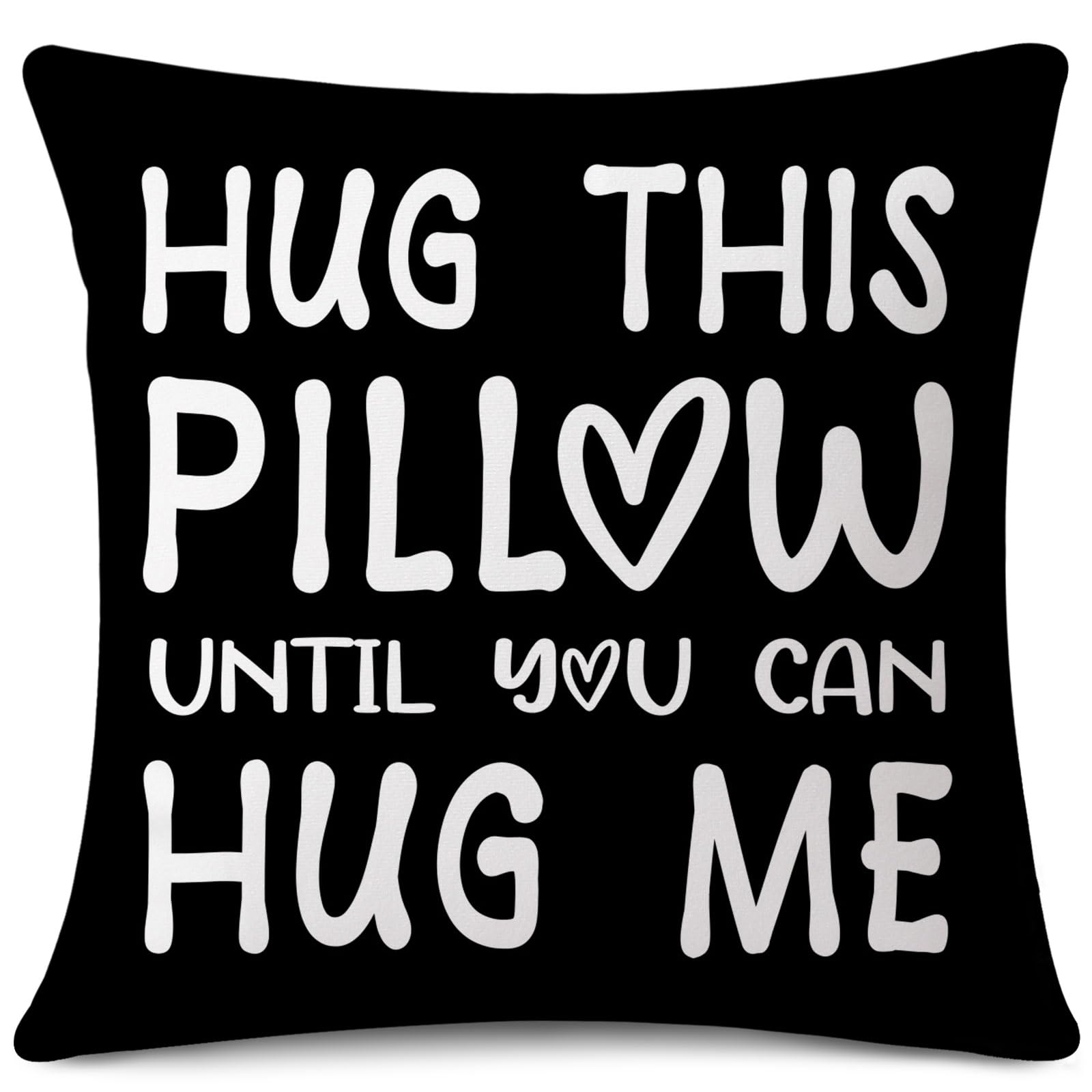 JOTOM Cushion Cover Hug This Pillow Until You Can Hug Me Square Lover Throw Pillow Cover 60x60 cm Cushion Case for Couple Heart Long Distance Gift Boyfriend Girlfriend Birthday Gifts (Black)