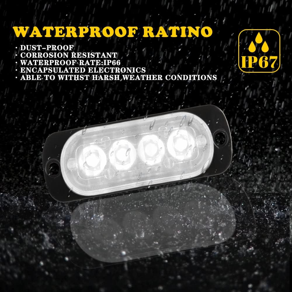 10pcs 4LED Blanco Luz de Advertencia Super Brillante Barra de Luz Estroboscópica 18 Modo Flash Para Coche Camión Pickup SUV Off Road Coche de Policía 12-24V