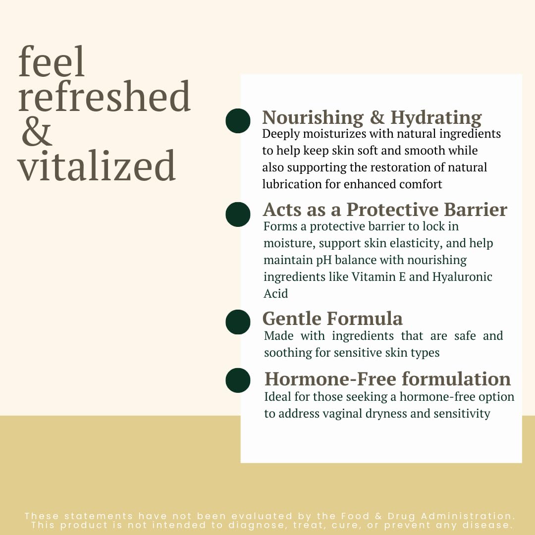 Revita Vaginal Moisturizer Cream, Hormone-Free Vaginal Moisturizer with Shea Butter, Hyaluronic Acid, Cocoa Butter, Vitamin E, Natural Oils & Beeswax - Gentle Hydration for Comfort & Balance, 1.8oz