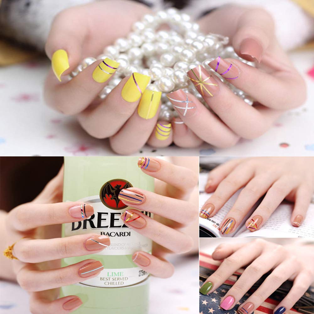 32 Rouleaux de Couleurs Mélangées Nail,Ruban Autocollants à Ongles de Conception de Bricolage, Accessoires D'outils à Ongles en fil d'or et D'argent