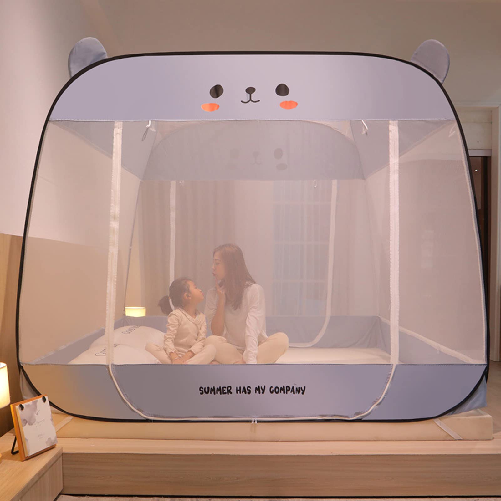 GJMSSMY Pop-Up Mosquito Net for Bed Canopy Anti Mosquito Bites Folding Design with Net Bottom, Insect Screen for Home Bed Camping Travel,Gray,1.8 * 2.2M