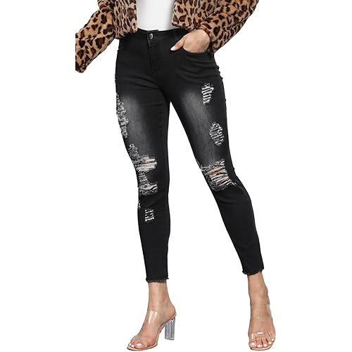 Women High Waist Ripped Jeans Skinny Stretch Destroyed Denim Pants