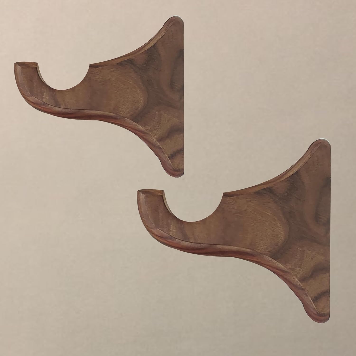 Wooden Drapery Curtain Rod Support Bracket, Up to 2 Inch Rod for 1 Window OR Door | Set of 2 | Galaxy Indiacraft (Natural Rosewood, Upto 2 Inch Drapery Rod)