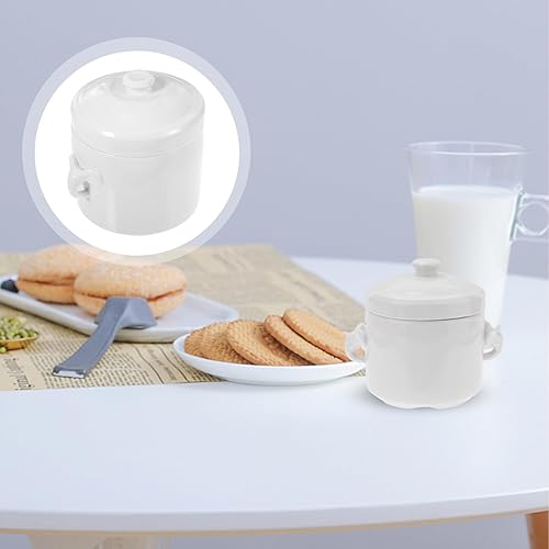 Miniatura 5 de HEMOTON Olla de cerámica blanca con tapa, cuenco de sopa de vapor con asas, taza de vapor para sopa y fideos, utensilios de cocina para natillas de