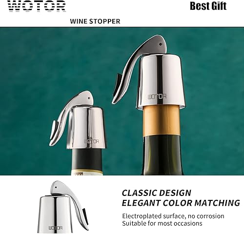 Miniatura 6 de WOTOR Tapones de vino de acero inoxidable para botella de vino, tapón con silicona reutilizable, ahorro de vino, a prueba de fugas, mantiene fresco,
