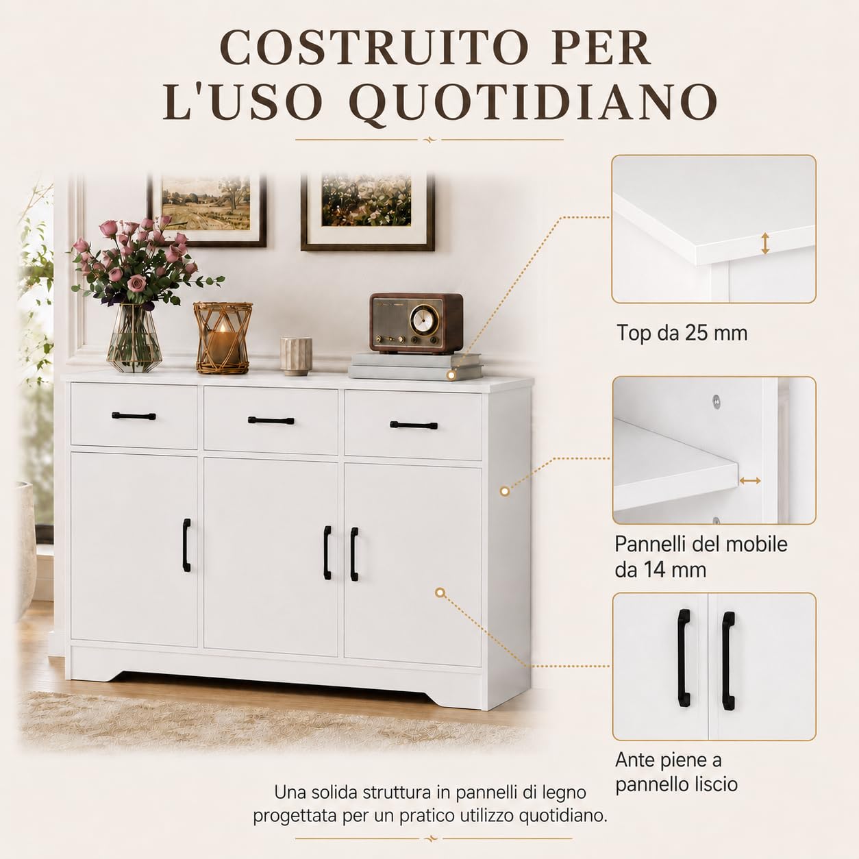 Credenza con Cassetti e Ante, Mobile Soggiorno Salvaspazio