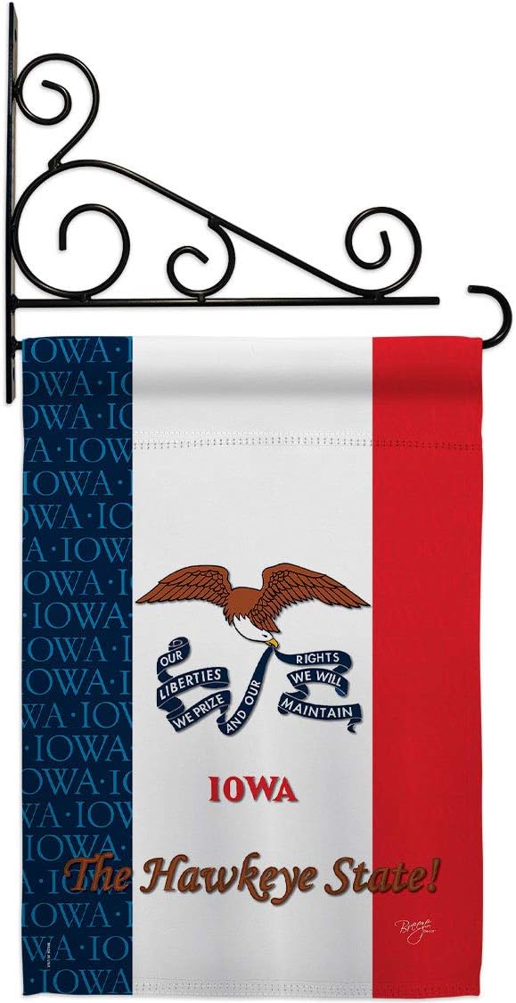 Iowa Garden Flag Set Wall Holder Americana States USA American Territories Republic Country Particular Area Small Decorative Gift Yard House Banner Made In 13 X 18.5