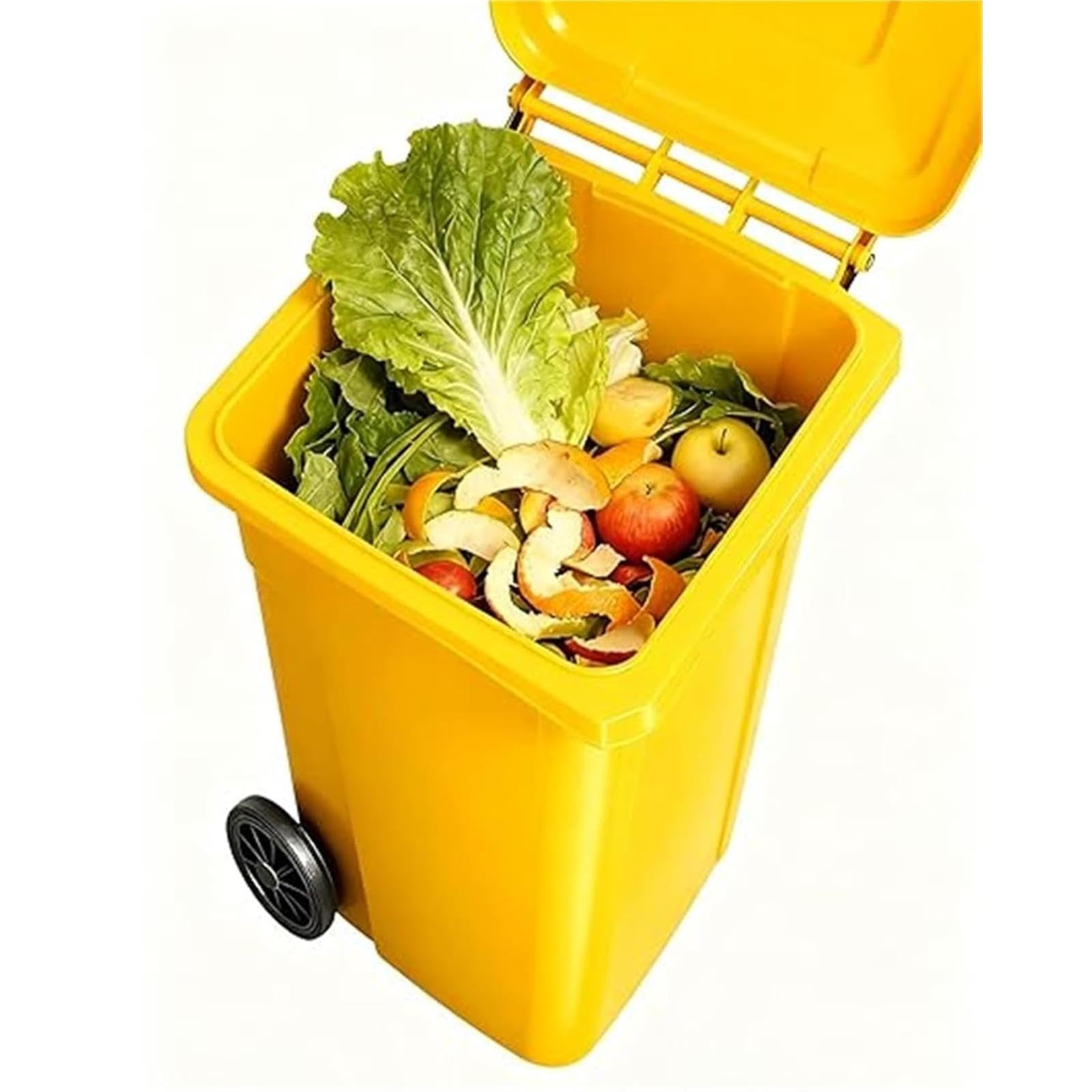 VITIWEDTY Outdoor Trash Can with Lid and Wheels, Portable Large Kitchen Commercial Garbage Bin with Side Grooves (Yellow 20 Gallon/80L)