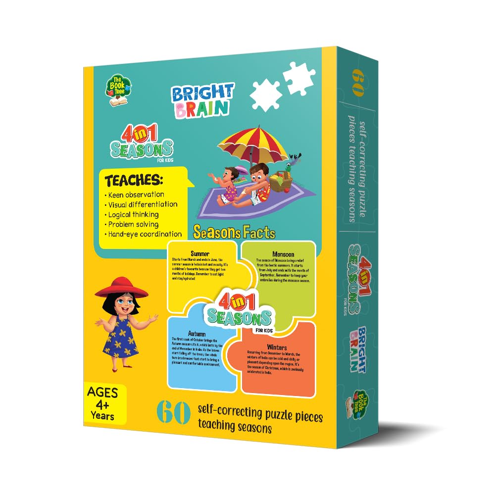 The Book Tree Bright Brain 4 in 1 Indian Seasons Jigsaw Puzzle for Kids, 60 Piece Puzzles | Educational Toy for Ages 3 and Above, Gift Box by Majestic Book Club