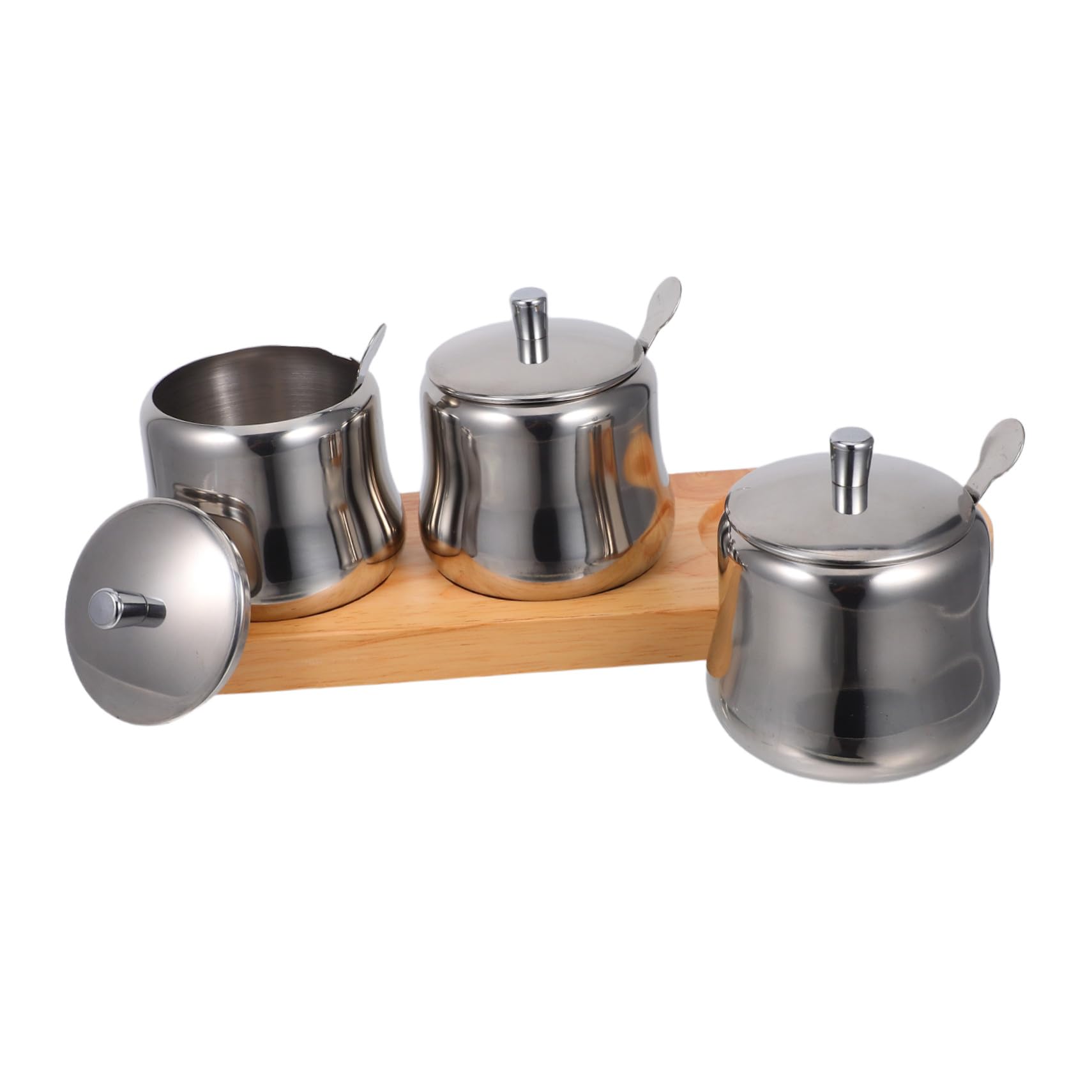 ULTECHNOVO Gewürzbehälter aus Edelstahl mit Löffel und Deckel Zuckerdose und Holztablett für Küche Luftdichtes Gewürzglas zum Frischhalten von Gewürzen
