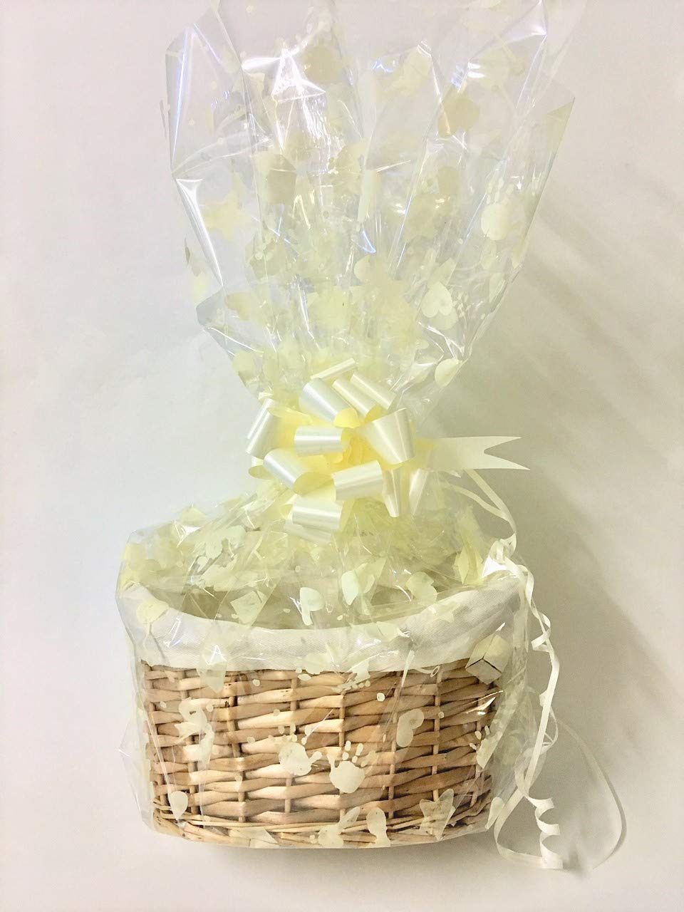 Make Your Own Maternity Hamper Kit, Oval Willow Basket Baby Boy or Girl Ivory which includes Bow & Cellophane Small, Medium Or Large, Gift, Leaving Present, Baby Showers (Small, Ivory Boy or Girl)