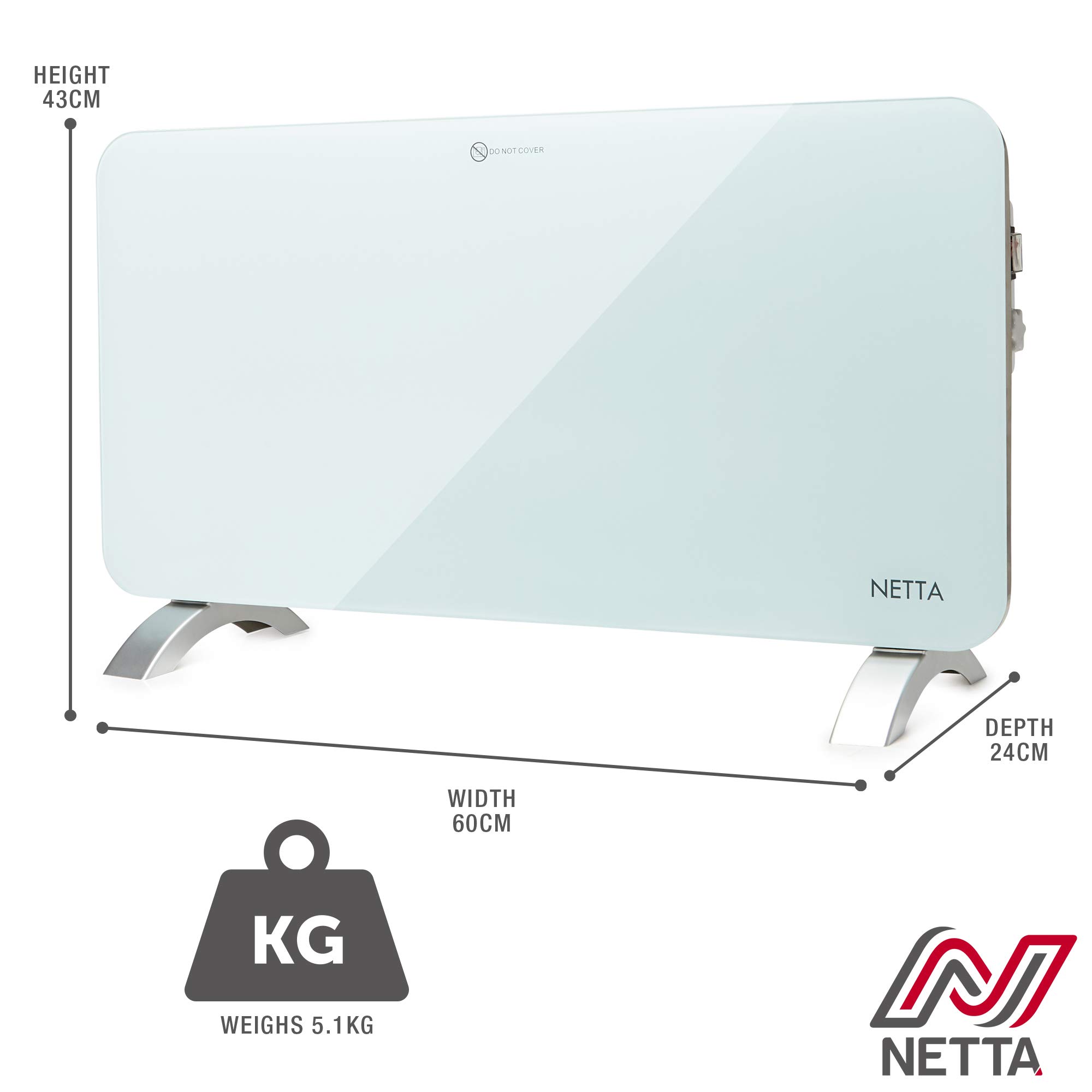 Netta Electric Panel Heater 1000w Slimline Glass Heater Wall