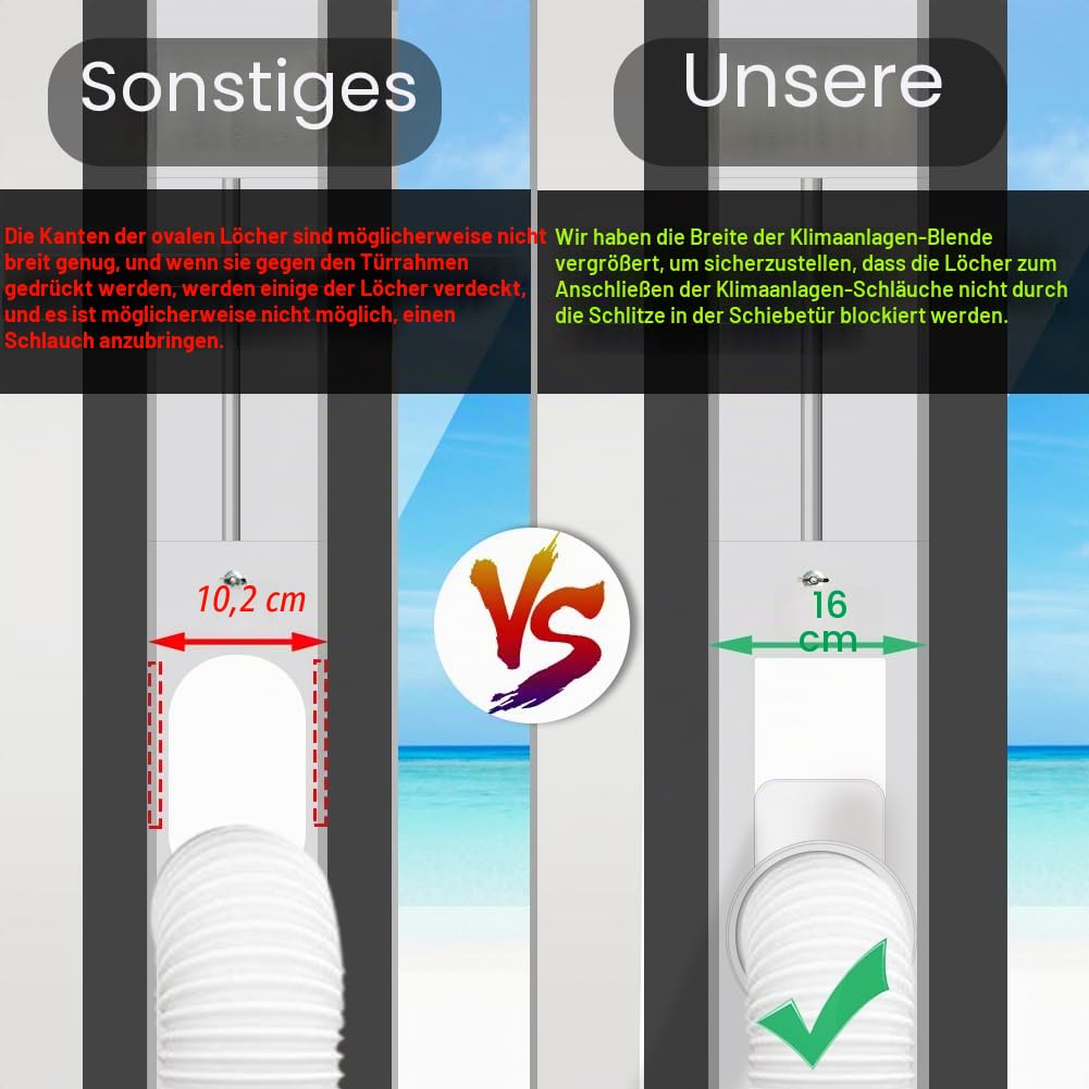 Türabdichtung für Mobile Klimageräte, 6 Stück Verstellbare Klimaanlage Balkontürabdichtung (bis 240 cm) mit Φ13cm Abluftschlauch für Schiebetür,Φ 13cm/15cm Kompatibel,Montage Ohne Bohren