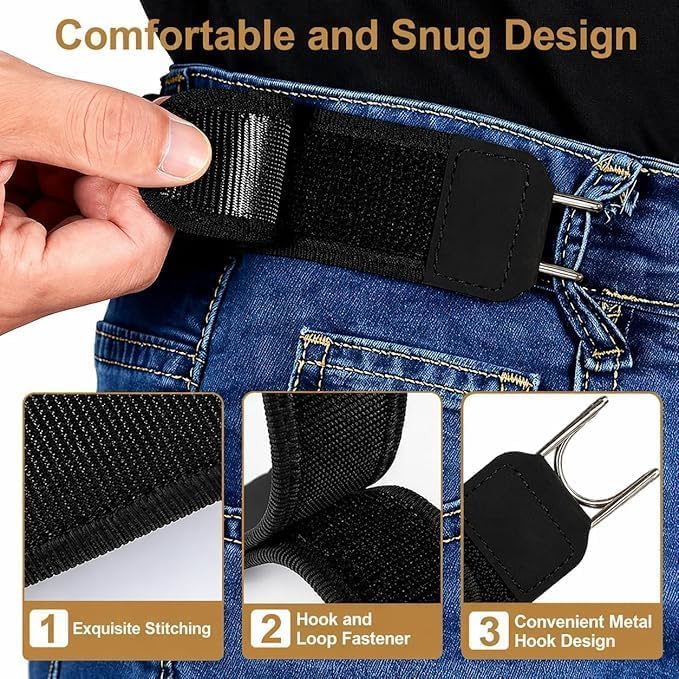 Image of GK ELITE Buckleless Belt Hook for Men & Women, Invisible Elastic Waist Belt with Tactical Metal Hook Fastener, No Buckle Design for Jeans, Trousers, Workwear and Daily Casual Use