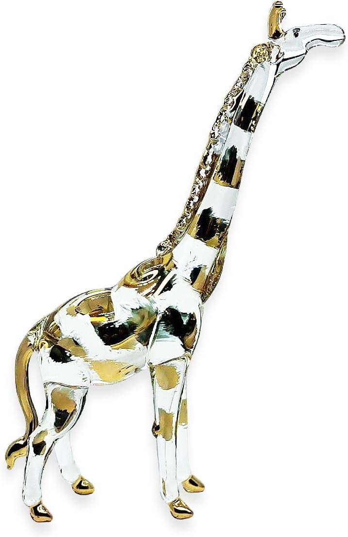 WitnyStore Tiny 6" High Clear Gold Giraffe Standing Figurine - Miniature Hand Blown Painted Glass Giraffes Savanna Wildlife Long Neck Tallest Animals Crystal Decorative Collectible Figure Décor Gifts