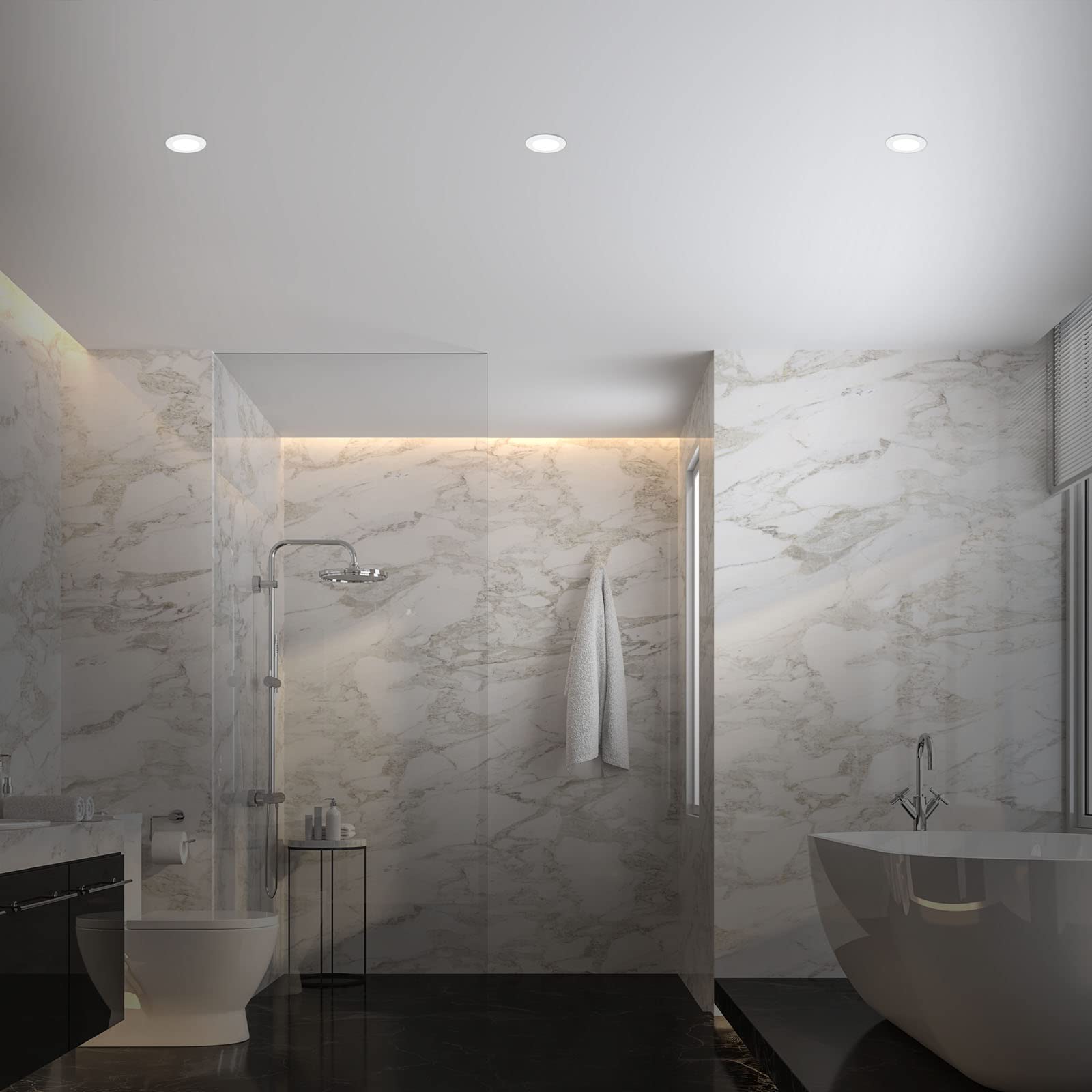 BRILONER - Set di 3 luci da incasso LED a soffitto, luci da incasso RGB CCT, faretto da incasso LED per bagno, faretto da incasso per bagno IP65, nero, 92x45 mm (DxH)