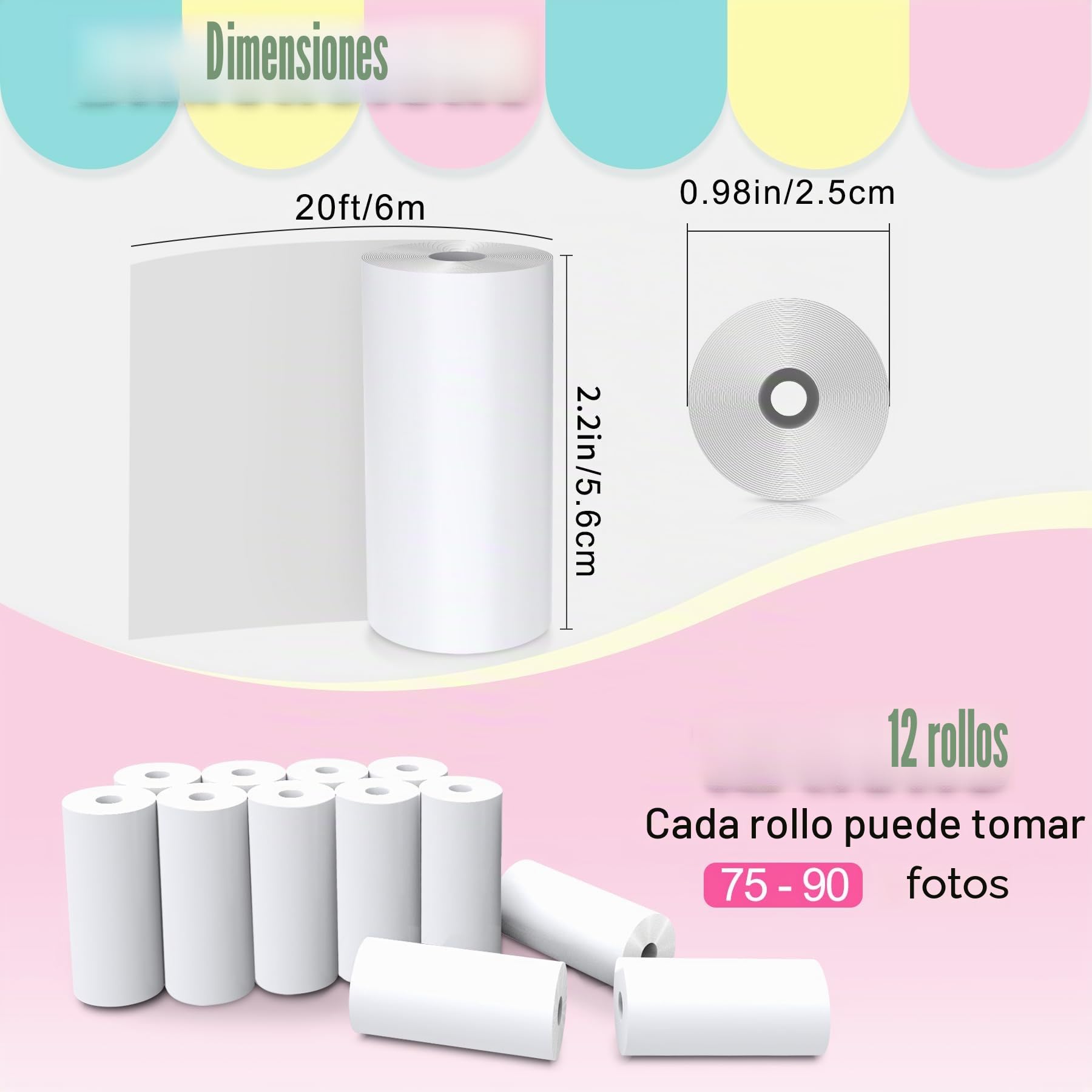 Papel de Impresión Para Cámara Infantil,Impresora para Cámara Portátil de Impresión Instantánea para Niños, Papel Impresora Termica (Blanco-12)