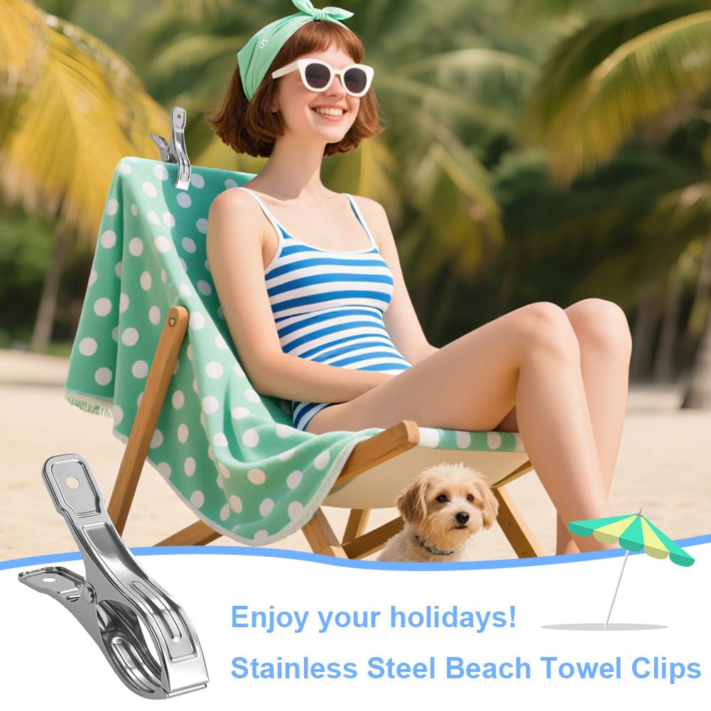 Vicloon 12 Pezzi Mollette Grandi, 12cm Acciaio Inox, Mollette Grandi per Teli, per Telo da Spiaggia, Lavanderia Pioli Telo Clip, per Vestiti, Coperte, Lenzuola, Argento