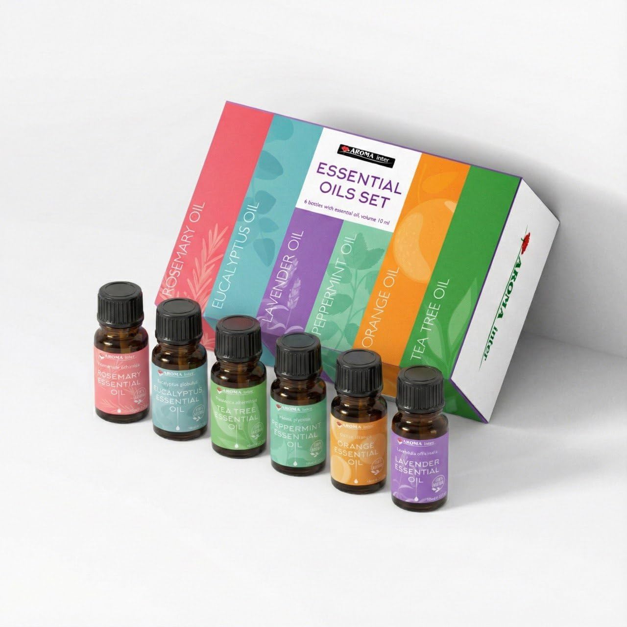 Essential Oils Set for Diffuser, 100% Pure Natural Oils, 6x10ml (Lavender, Peppermint, Eucalyptus, Tea Tree, Orange, Rosemary) for Home Fragrance, Massage, DIY