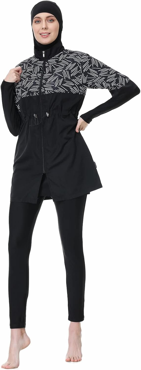 3-Piece Modest Muslim Swimwear Set for Women Full Cover Burkini Beachwear Islamic Swimsuit Plus Size