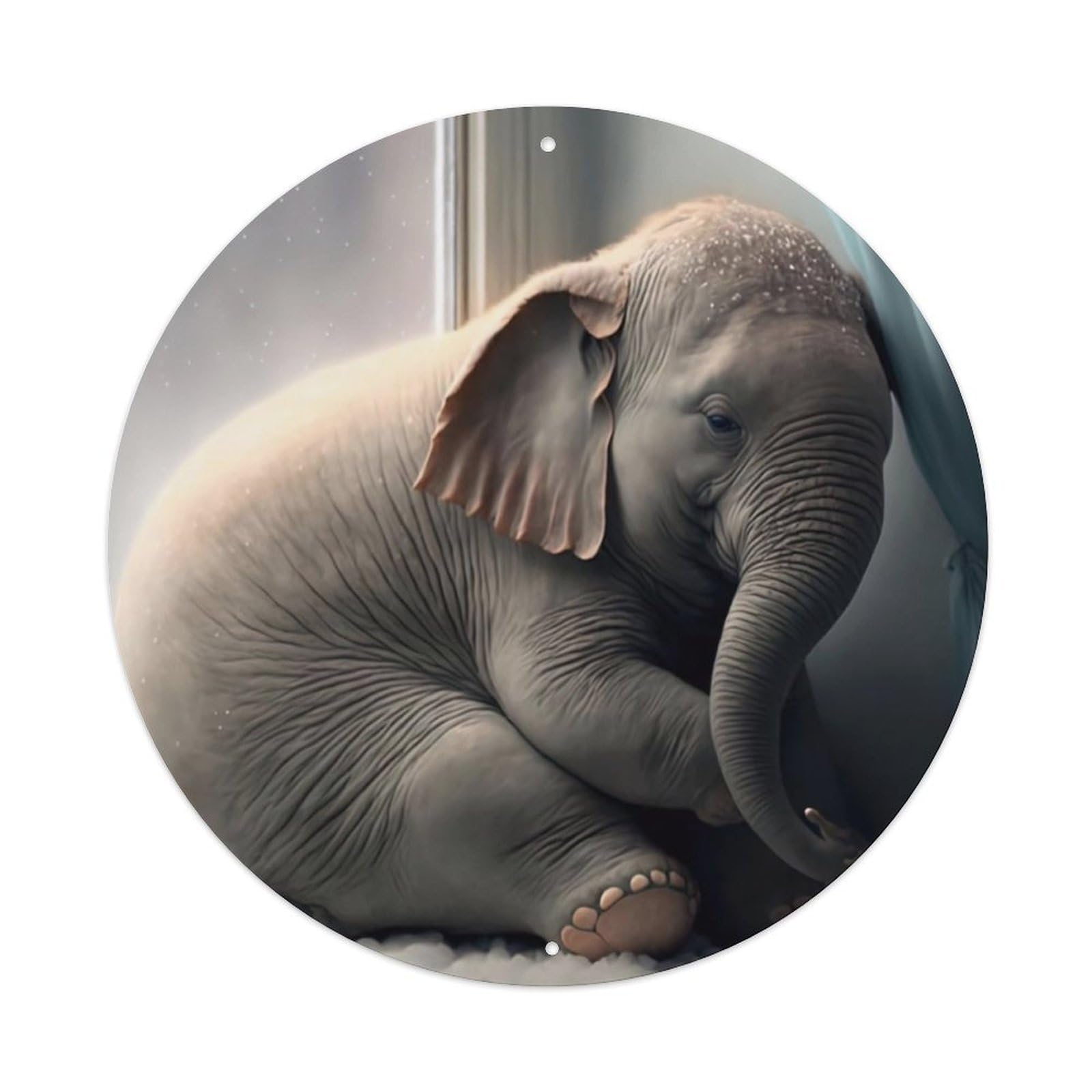 Animal Artwork Sleeping Baby Elephant Vintage Metal Tin Sign Plaque Wall Decor for Cafe, Club Bar, Office, Garden Metal Poster 8x8Inch