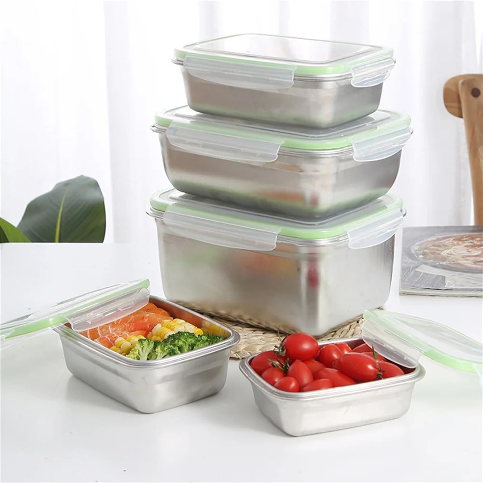 Recipientes para alimentos de acero inoxidable Fiambrera de acero inoxidable con aislamiento térmico y sellado for el hogar la oficina, 350 ml(16.5x12x6cm)