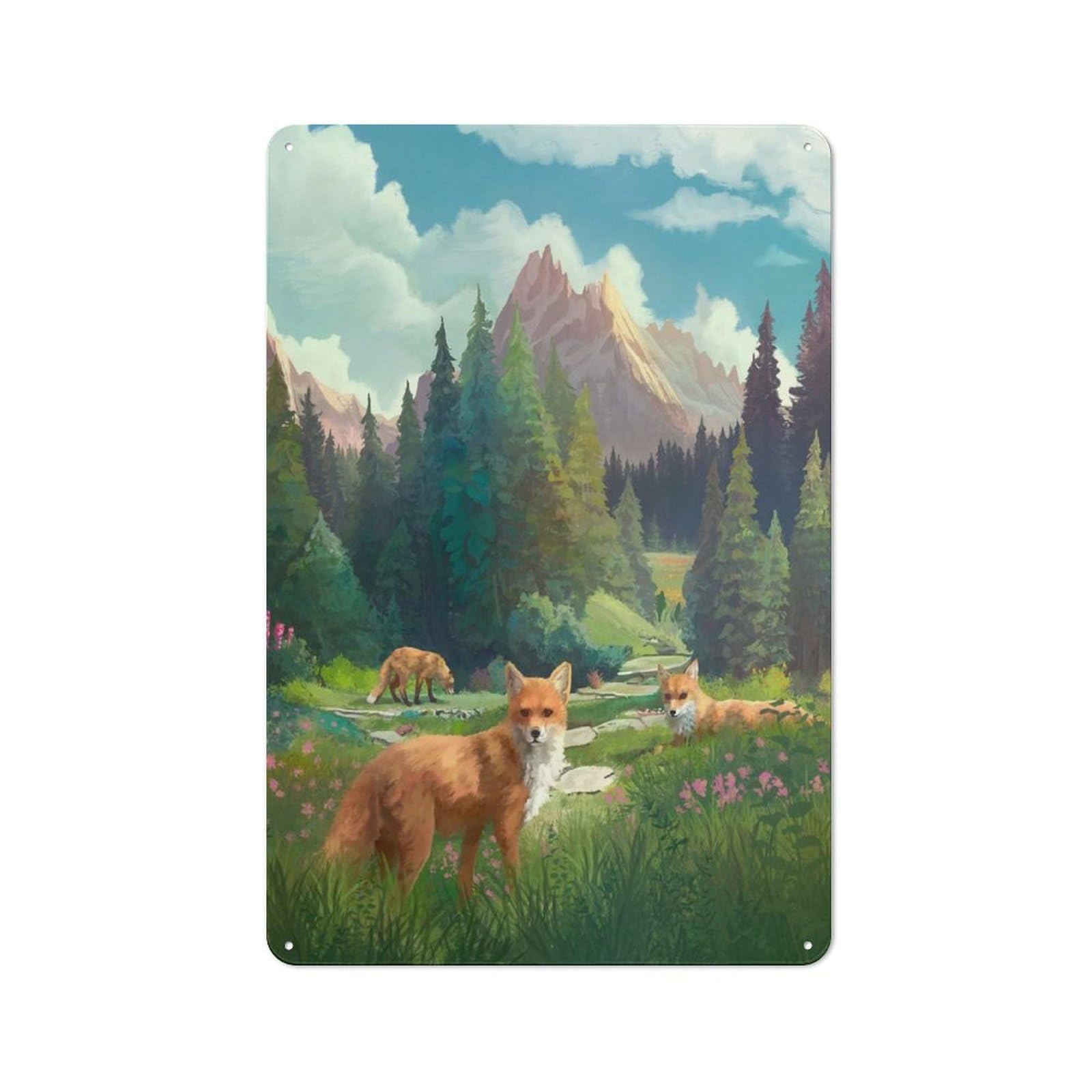 Junmoney Fox Meadow Vintage Metal Wall Decor 30X20cm, Tin Wall Sign For Coffee Bar, Kitchen, Bistro Or Tea Corner