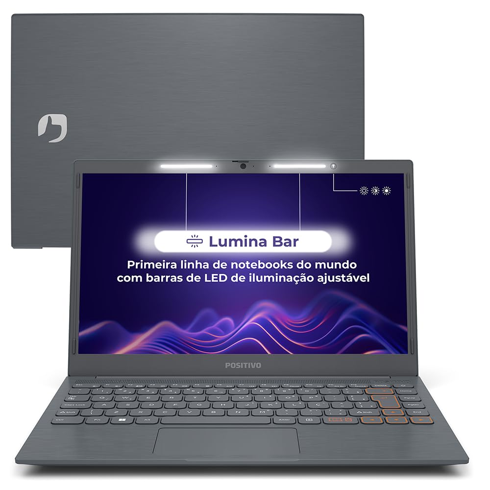 Notebook Positivo Vision C14 Lumina BAR Celeron 8GB RAM 256GB eMMC Tela 14 Polegadas HD Antirreflexo Linux Tecla Link – Cinza